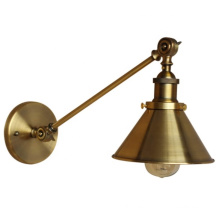 Vintage indoor metal brass wall lamp with lamp shade